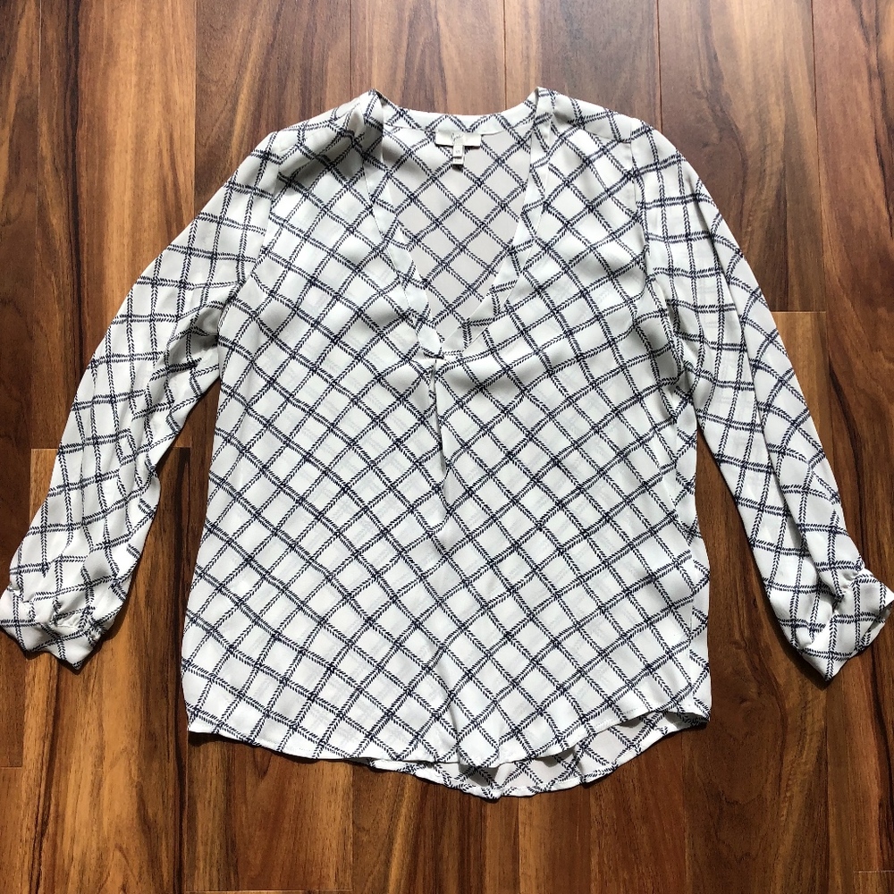 Silk Joie Nautical Rope V-neck Blouse White + Navy
